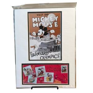 VTG USPS First Day Of Issue Stamp Photo Mat Mickey Mouse Barnyard Olympics 2005